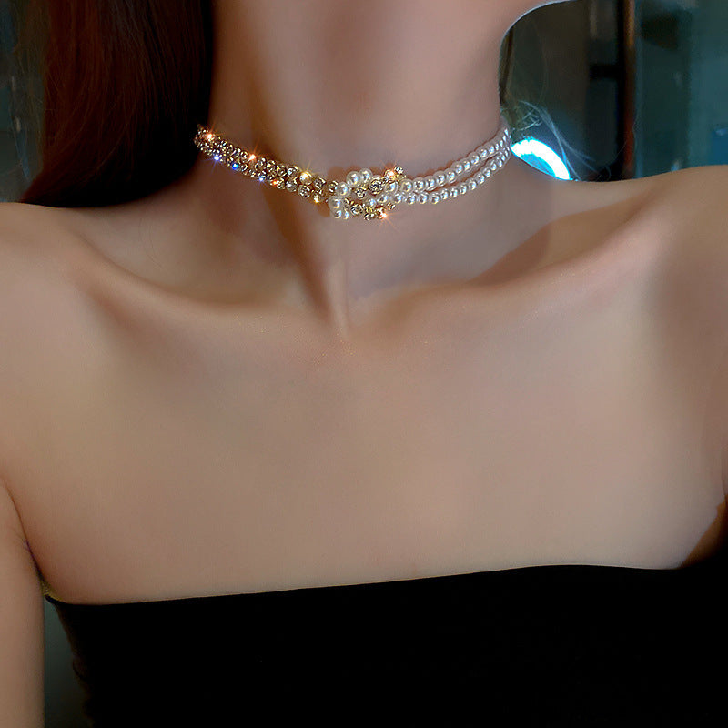 Pearl Crystal Choker Necklace – Elegant Fashion Jewelry