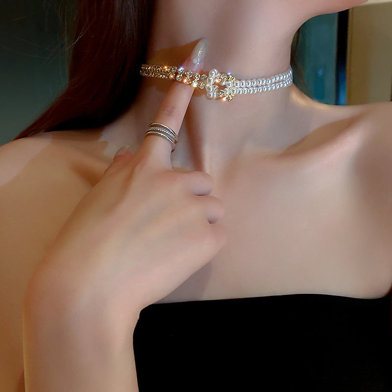 Pearl Crystal Choker Necklace – Elegant Fashion Jewelry