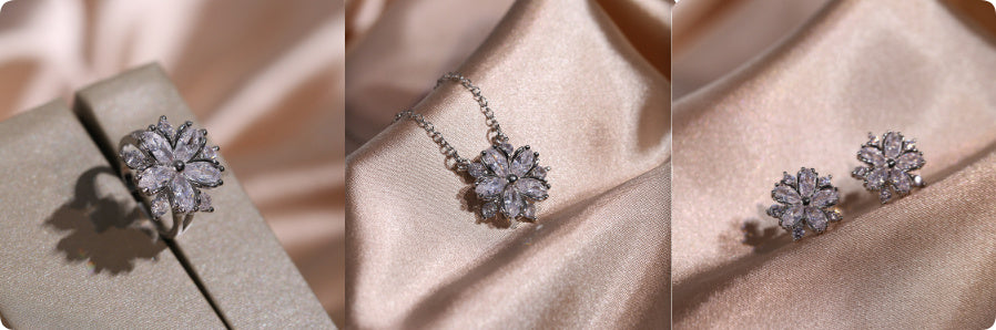 Zircon Flower Necklace & Earrings Set – Elegant Jewelry Set