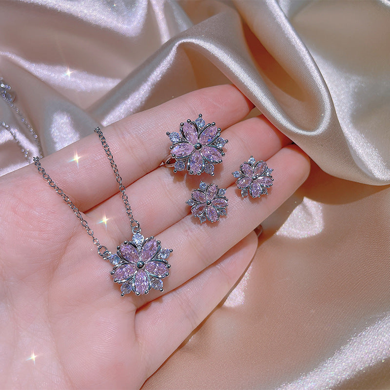 Zircon Flower Necklace & Earrings Set – Elegant Jewelry Set