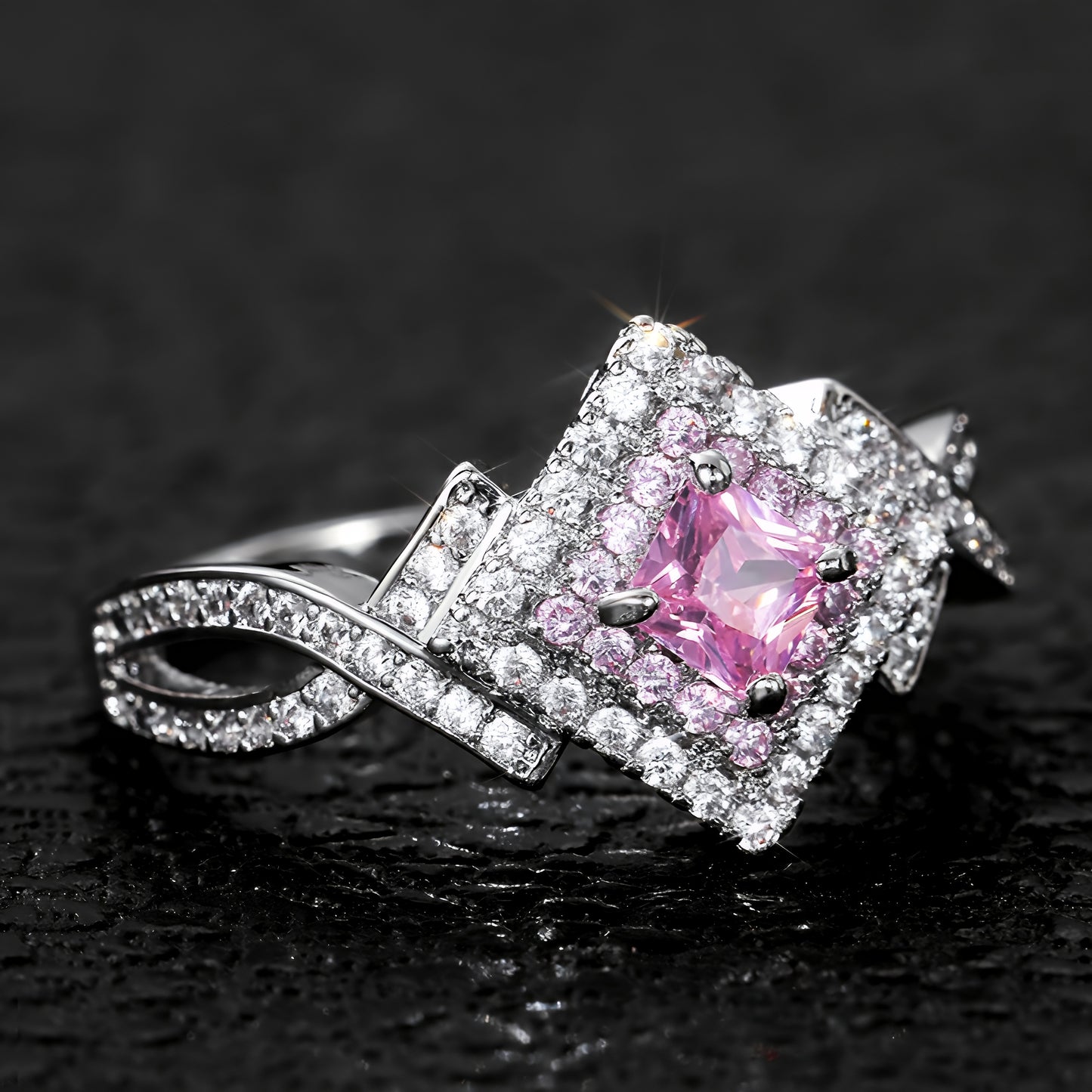 Creative Cross-Wound Zircon Diamond Ring – Stylish Silver Adjustable Jewelry for Women