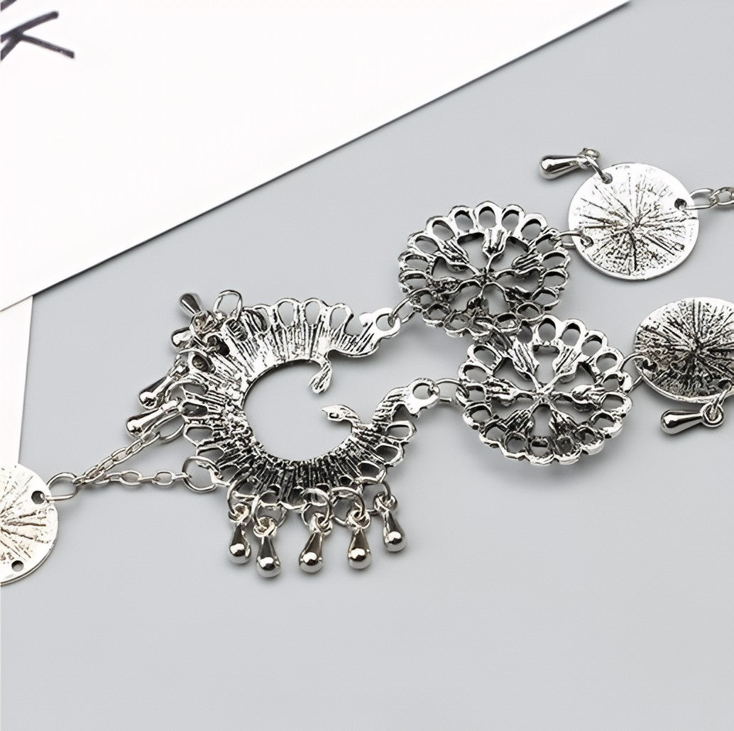 Bohemian Silver Flower Anklet – Antique Hollow Chain Foot Jewelry for Women