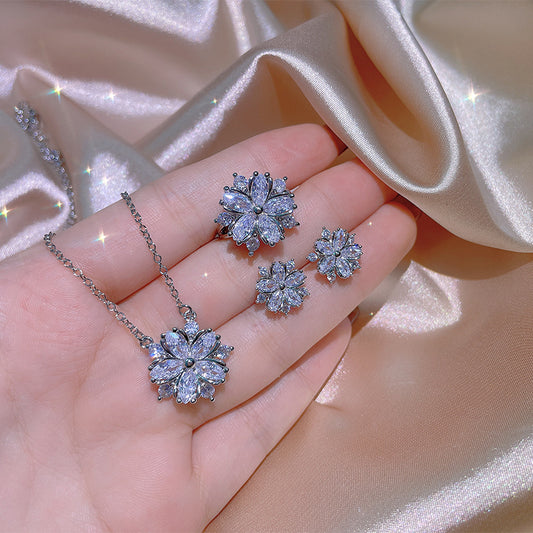 Zircon Flower Necklace & Earrings Set – Elegant Jewelry Set