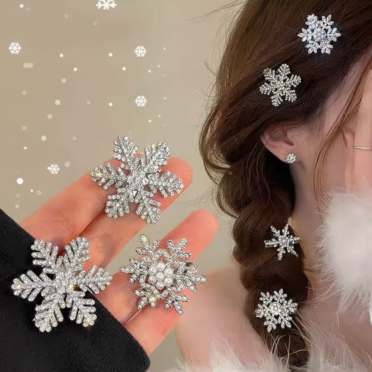 Crystal Snowflake Pearl Hair Clip – Elegant Women’s Hair Accessory