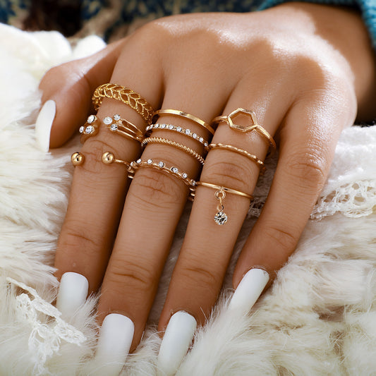 8-Piece Diamond Geometric Ring Set – Elegant Open Design Fashion Jewelry for Women