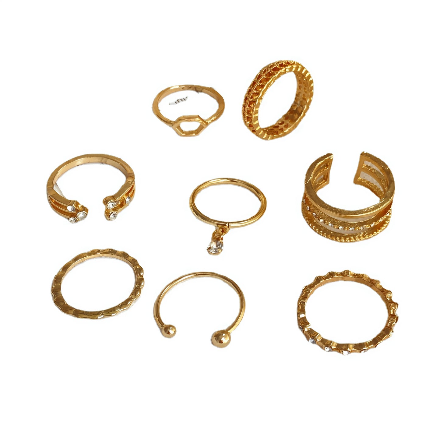 8-Piece Diamond Geometric Ring Set – Elegant Open Design Fashion Jewelry for Women
