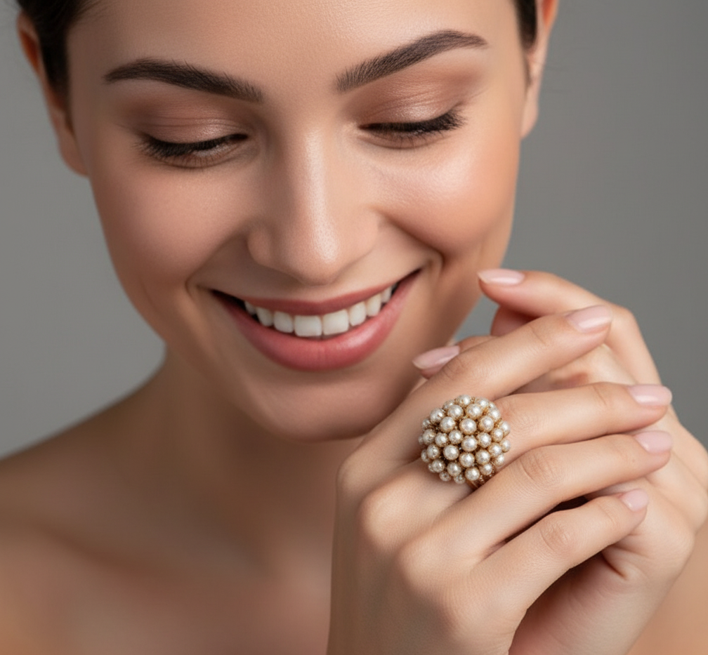 Hollow Pearl Fashion Ring – Modern Elegant Jewelry