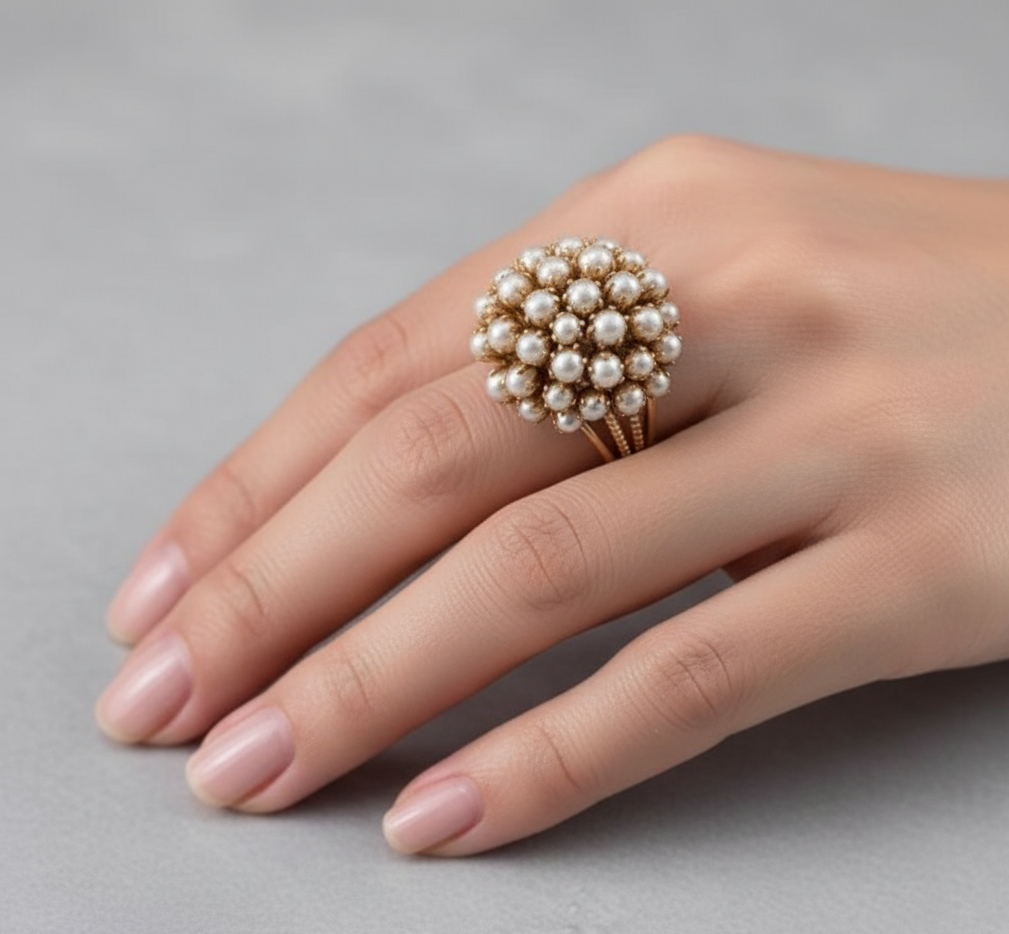 Hollow Pearl Fashion Ring – Modern Elegant Jewelry